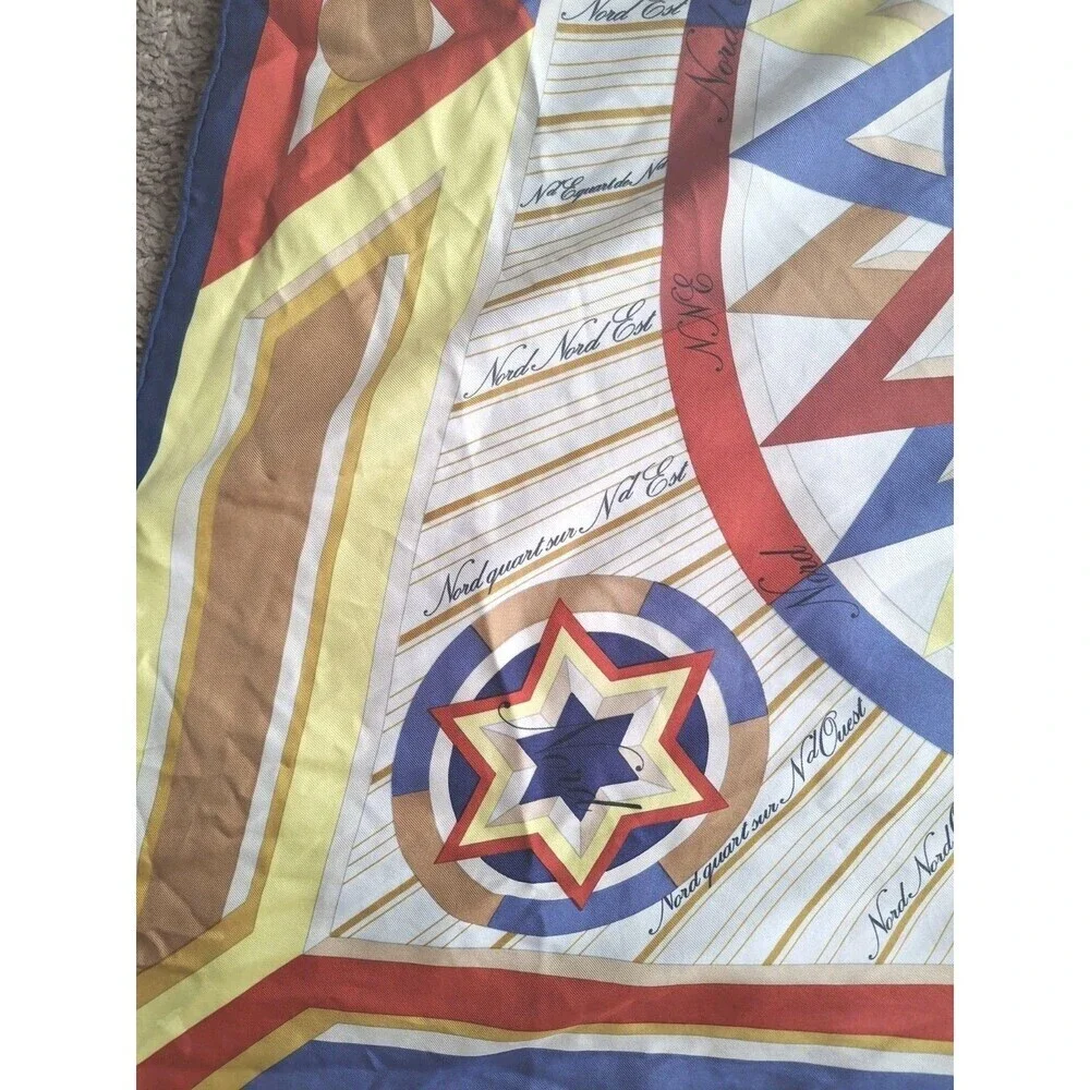 Hermes La Rose Des Vents Compass Scarf Silk 34” X 34” Designer